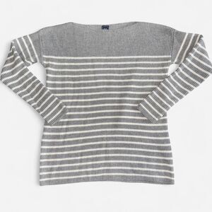 GAP Grey and White Striped Boat Neck Sweater